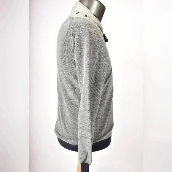 HACKETT Grey Navy Blue Cotton Cashmere  Shawl Collar Knit Sweater Medium Italy - Picture 5 of 10